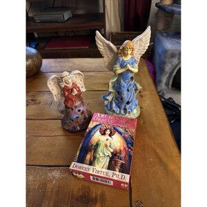 Set Of 2 Angel Figurines & Archangel Oracle Cards By Doreen Virtue Ph.D.